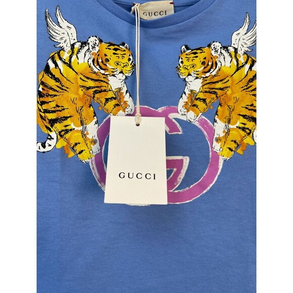 NWT Gucci GG winged tiger t-shirt in blue Size 4 - Picture 6 of 9